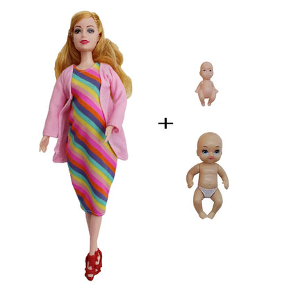 Educational Toy Pregnant Dolls for Children with Two Babies and Random Shoes Accessories Fashion Clothes Gift for Girl Games