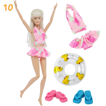 4Pcs/Set Doll Swimsuit + Random Lifebuoy + Slippers Cute Swimwear Swimming Ring Shoes Beach Accessories Clothes 11.5 Inch Dolls