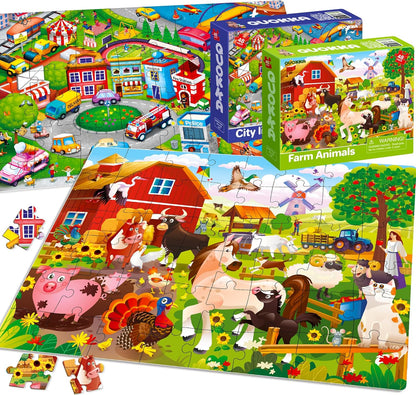 Puzzles for Toddlers 4-6 – 4 X 48 Pieces Jigsaw Puzzles for Kids Ages 3-5 – Learning Farm Animals for 2-4 – Jigsaw Game for Boy and Girl 3-5-7 Year Old