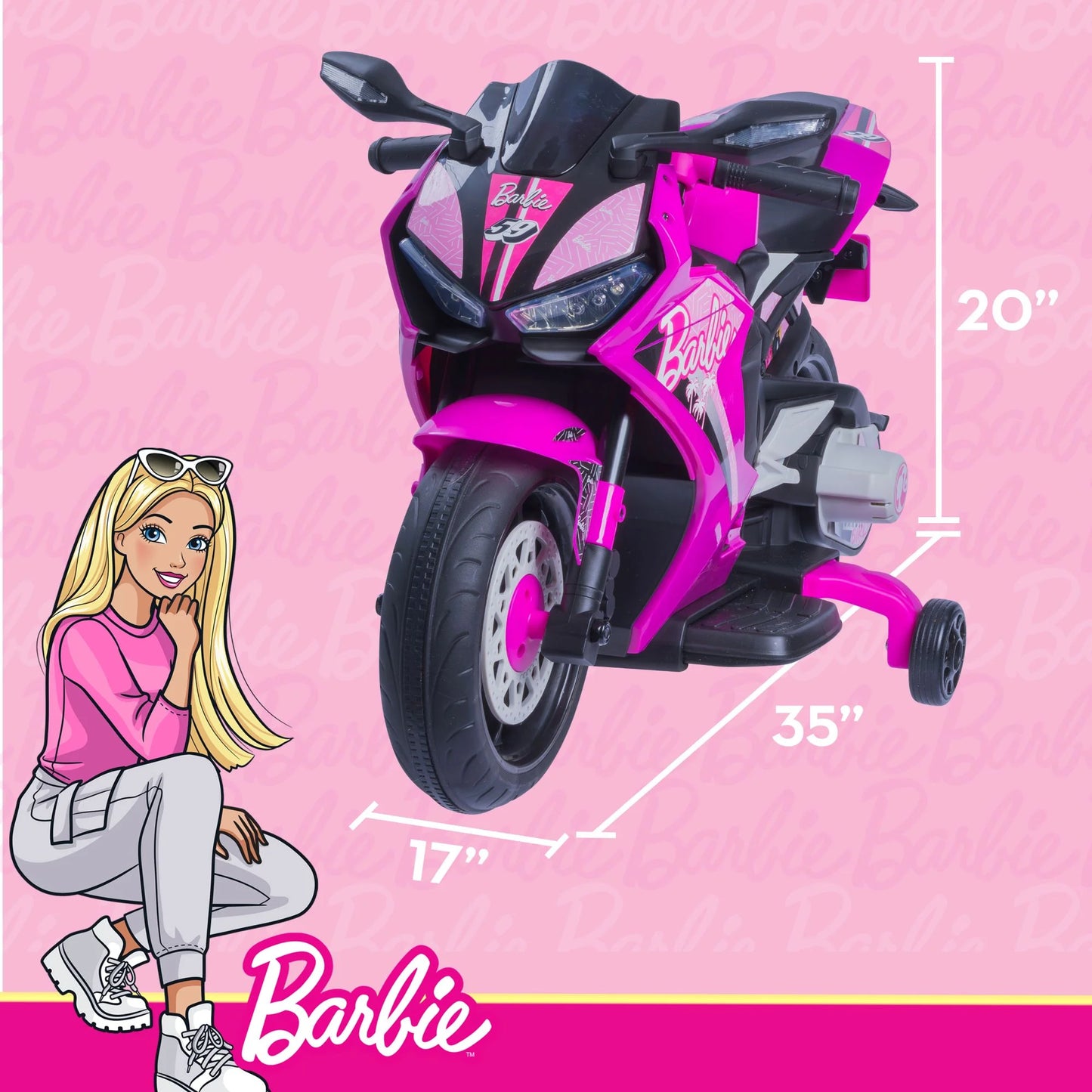 6V Barbie Motorcycle Ride On, Max 1 Mph, for Kids Ages 3+ Years, by