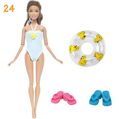 4Pcs/Set Doll Swimsuit + Random Lifebuoy + Slippers Cute Swimwear Swimming Ring Shoes Beach Accessories Clothes 11.5 Inch Dolls