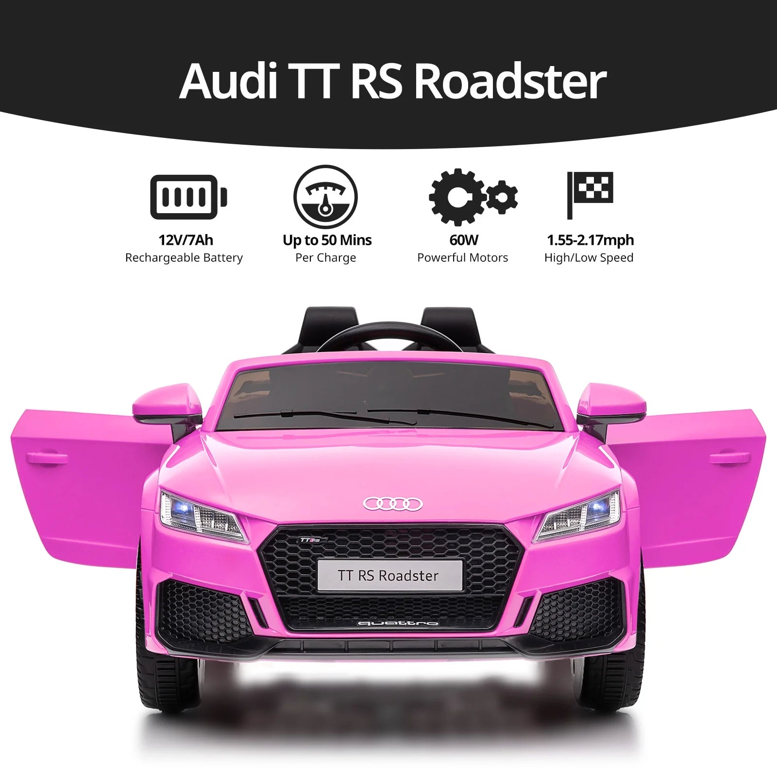 Kids Ride on Car, Licensed Audi TT 12V Electric Car Toy with Remote, LED Light - Pink