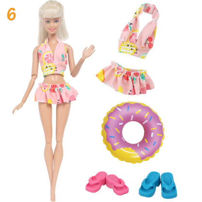 4Pcs/Set Doll Swimsuit + Random Lifebuoy + Slippers Cute Swimwear Swimming Ring Shoes Beach Accessories Clothes 11.5 Inch Dolls