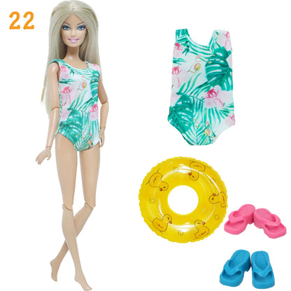 4Pcs/Set Doll Swimsuit + Random Lifebuoy + Slippers Cute Swimwear Swimming Ring Shoes Beach Accessories Clothes 11.5 Inch Dolls