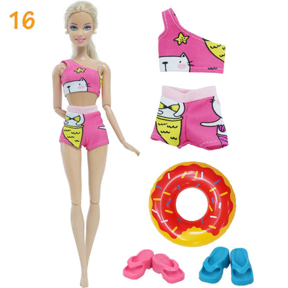 4Pcs/Set Doll Swimsuit + Random Lifebuoy + Slippers Cute Swimwear Swimming Ring Shoes Beach Accessories Clothes 11.5 Inch Dolls