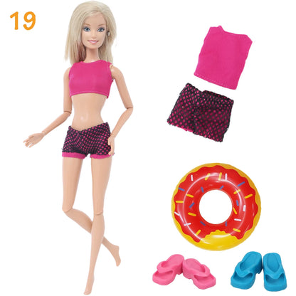 4Pcs/Set Doll Swimsuit + Random Lifebuoy + Slippers Cute Swimwear Swimming Ring Shoes Beach Accessories Clothes 11.5 Inch Dolls