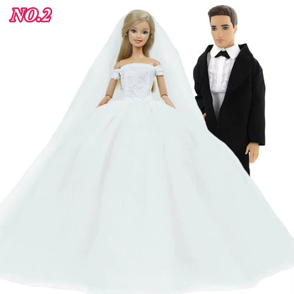 Ba Doll Bie 2 Set High Quality 11.5 Inch Doll 1/6 Bride Wedding Dress Veil + Bridegroom Suit Shirt Trousers Clothes Kid Toy BJD