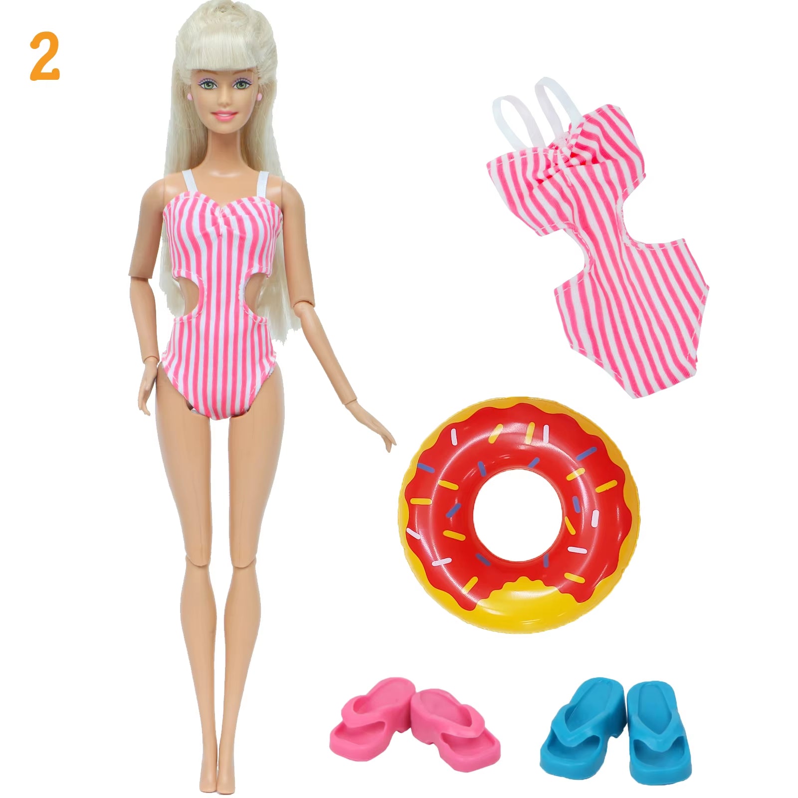 4Pcs/Set Doll Swimsuit + Random Lifebuoy + Slippers Cute Swimwear Swimming Ring Shoes Beach Accessories Clothes 11.5 Inch Dolls