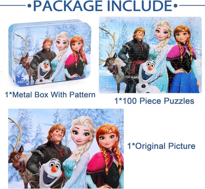 Puzzles for Kids Ages 4-8,Snowmen 100 Piece Puzzles for Kids,Educational Kids Puzzles Jigsaw Puzzles in a Metal Box,Children 100 Piece Puzzle Games Puzzle Toys for Girls and Boys