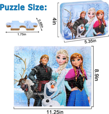 Puzzles for Kids Ages 4-8,Snowmen 100 Piece Puzzles for Kids,Educational Kids Puzzles Jigsaw Puzzles in a Metal Box,Children 100 Piece Puzzle Games Puzzle Toys for Girls and Boys