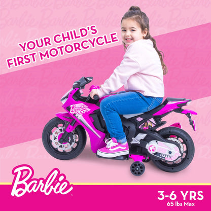 6V Barbie Motorcycle Ride On, Max 1 Mph, for Kids Ages 3+ Years, by