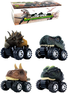 Pull Back Dinosaur Car Toys 4 Pack Dino Toys for 3 Year Old Boys and Toddlers T-Rex Dinosaur Games Monster Trucks