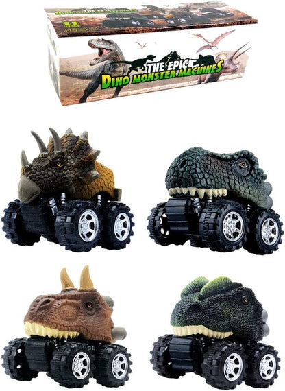 Pull Back Dinosaur Car Toys 4 Pack Dino Toys for 3 Year Old Boys and Toddlers T-Rex Dinosaur Games Monster Trucks