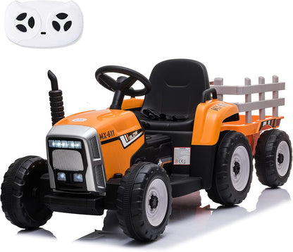 12V 7Ah Ride on Tractor Ride on Car with Remote Control Electric Car with Trailer Battery Powered Ride on Toys Car for Kids Boys Girl, Music Play, Orange