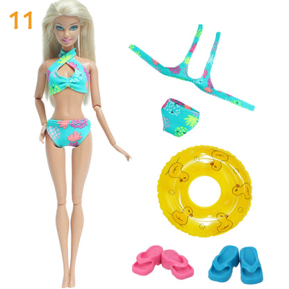 4Pcs/Set Doll Swimsuit + Random Lifebuoy + Slippers Cute Swimwear Swimming Ring Shoes Beach Accessories Clothes 11.5 Inch Dolls