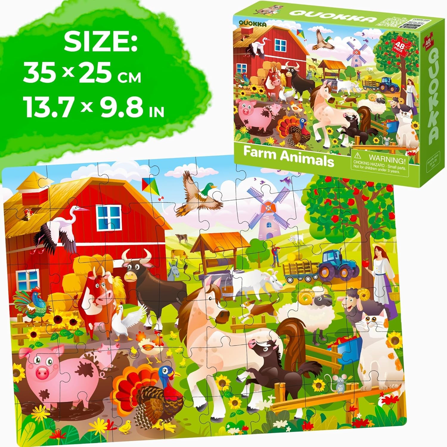 Puzzles for Toddlers 4-6 – 4 X 48 Pieces Jigsaw Puzzles for Kids Ages 3-5 – Learning Farm Animals for 2-4 – Jigsaw Game for Boy and Girl 3-5-7 Year Old