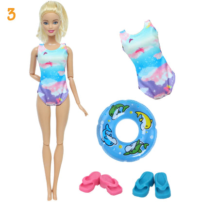 4Pcs/Set Doll Swimsuit + Random Lifebuoy + Slippers Cute Swimwear Swimming Ring Shoes Beach Accessories Clothes 11.5 Inch Dolls