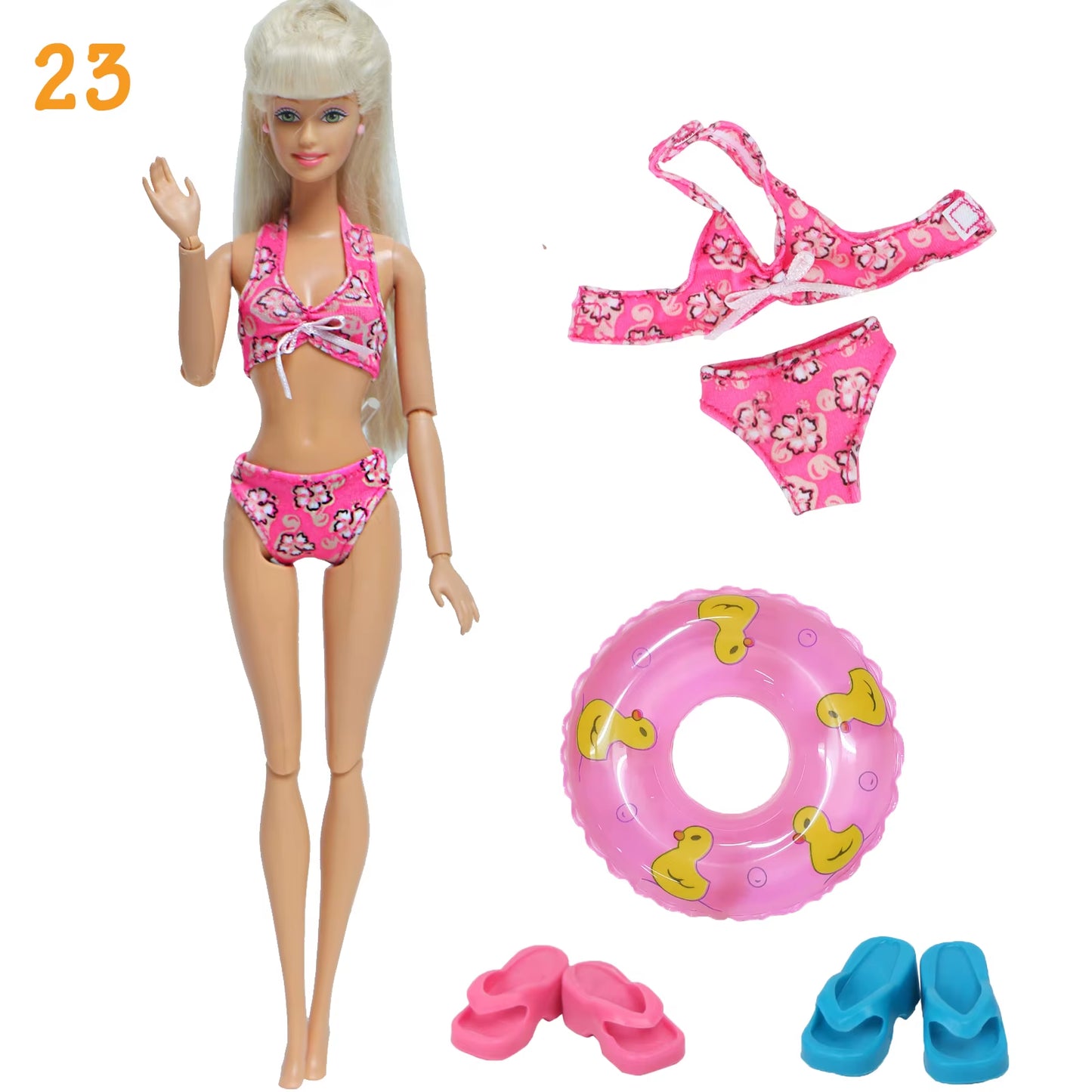 4Pcs/Set Doll Swimsuit + Random Lifebuoy + Slippers Cute Swimwear Swimming Ring Shoes Beach Accessories Clothes 11.5 Inch Dolls