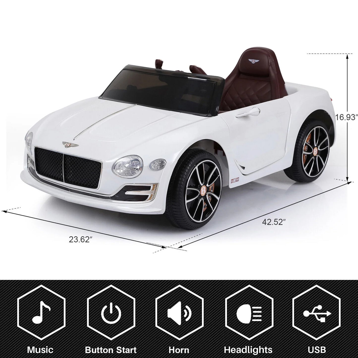 Kids Bentley Style GT Coupe EXP12 12V Battery Ride on Car Electric 2.4G Remote Control White