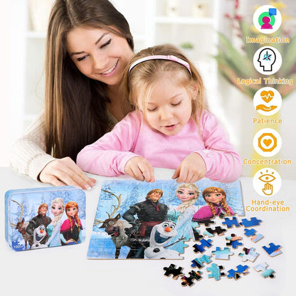 Puzzles for Kids Ages 4-8,Snowmen 100 Piece Puzzles for Kids,Educational Kids Puzzles Jigsaw Puzzles in a Metal Box,Children 100 Piece Puzzle Games Puzzle Toys for Girls and Boys