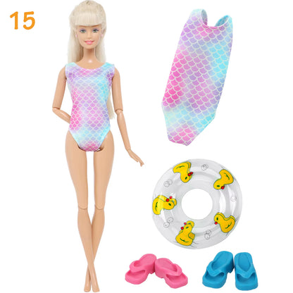 4Pcs/Set Doll Swimsuit + Random Lifebuoy + Slippers Cute Swimwear Swimming Ring Shoes Beach Accessories Clothes 11.5 Inch Dolls