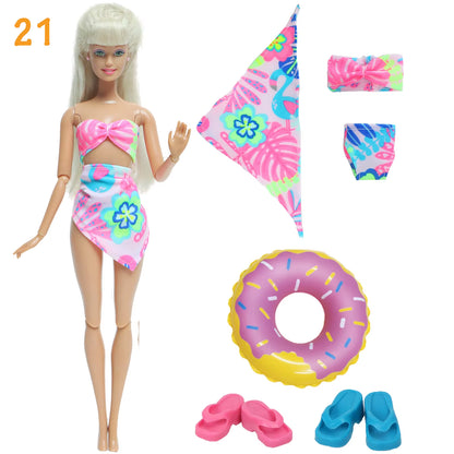 4Pcs/Set Doll Swimsuit + Random Lifebuoy + Slippers Cute Swimwear Swimming Ring Shoes Beach Accessories Clothes 11.5 Inch Dolls