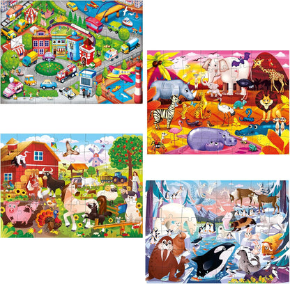 Puzzles for Toddlers 4-6 – 4 X 48 Pieces Jigsaw Puzzles for Kids Ages 3-5 – Learning Farm Animals for 2-4 – Jigsaw Game for Boy and Girl 3-5-7 Year Old