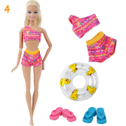 4Pcs/Set Doll Swimsuit + Random Lifebuoy + Slippers Cute Swimwear Swimming Ring Shoes Beach Accessories Clothes 11.5 Inch Dolls