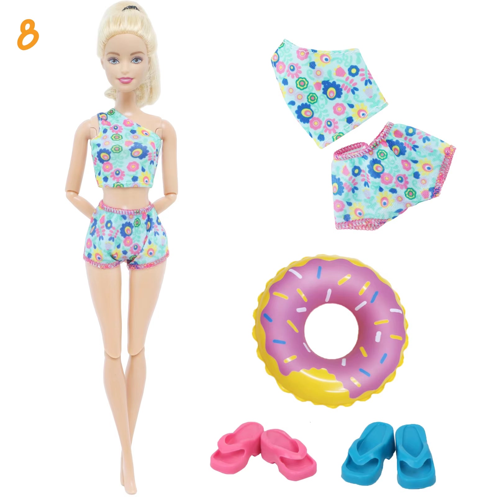 4Pcs/Set Doll Swimsuit + Random Lifebuoy + Slippers Cute Swimwear Swimming Ring Shoes Beach Accessories Clothes 11.5 Inch Dolls