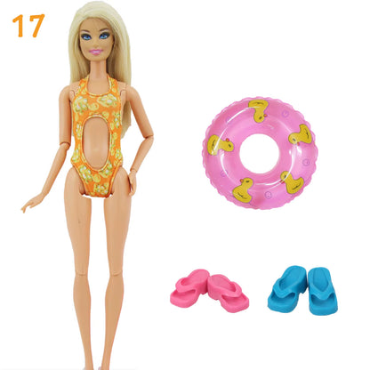 4Pcs/Set Doll Swimsuit + Random Lifebuoy + Slippers Cute Swimwear Swimming Ring Shoes Beach Accessories Clothes 11.5 Inch Dolls