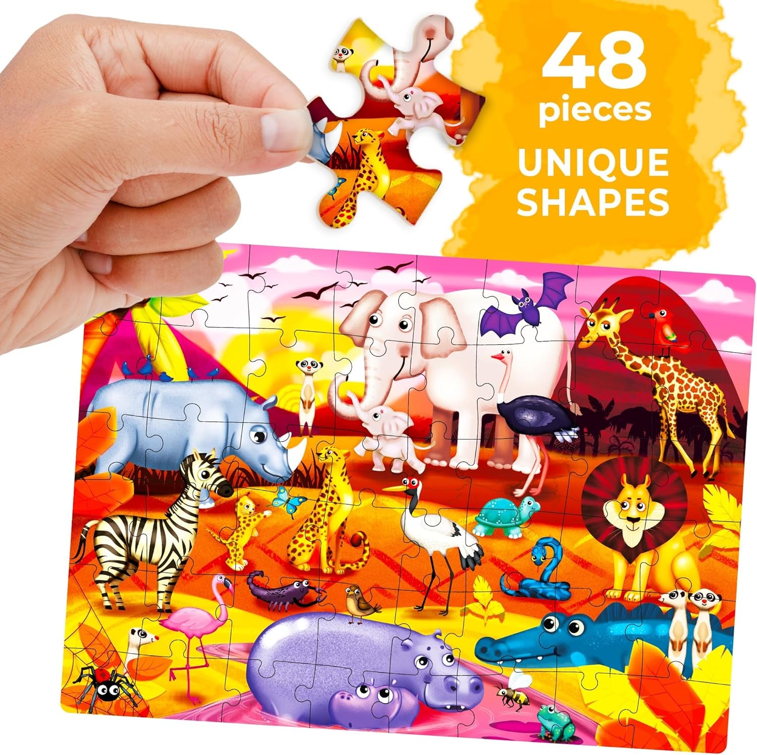 Puzzles for Toddlers 4-6 – 4 X 48 Pieces Jigsaw Puzzles for Kids Ages 3-5 – Learning Farm Animals for 2-4 – Jigsaw Game for Boy and Girl 3-5-7 Year Old